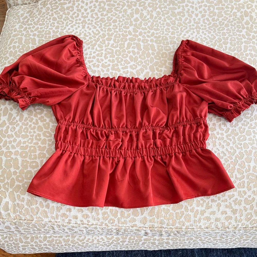 ANTONIO MELANI Burnt Orange Satin Ruched Blouse